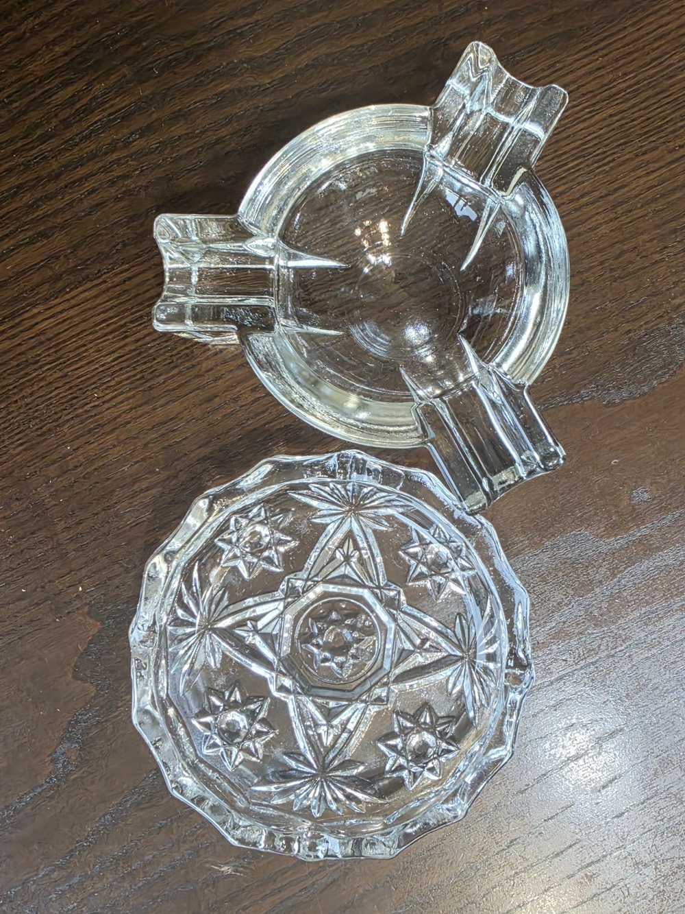 Clear Glass Decorative Ashtray and Trinket Dish Set